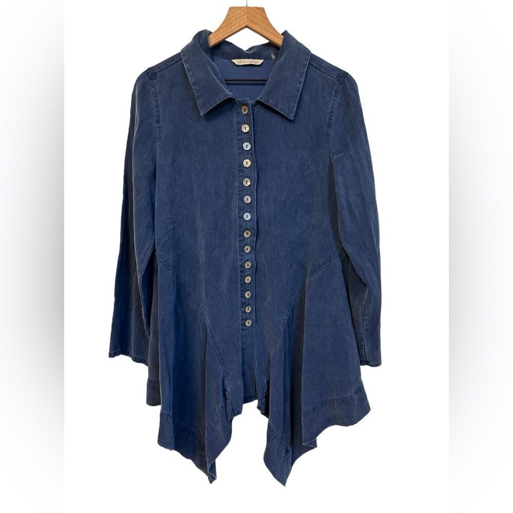 Soft Surroundings Long Chambray Tunic Ruffle Size Small‎